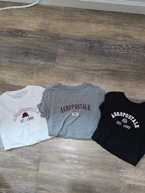 Set Of 3 Aeropostale Women's Short Sleeve Logo Tees - White, Gray, Black